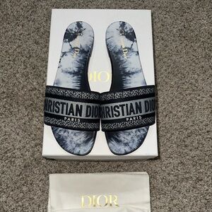 Christian Dior D-Way Blue Tie Dye Embroidered Sandal/Slide size 40/US 10